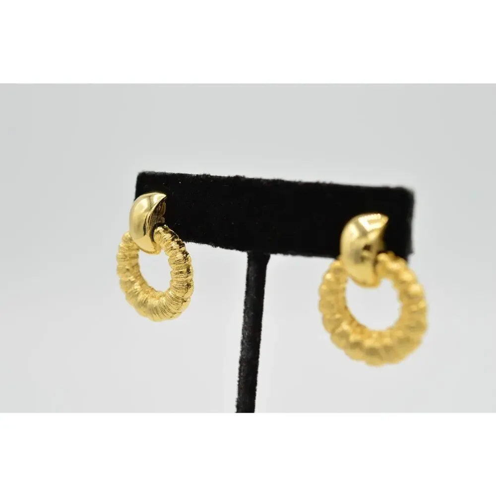 Vintage Clip On Earrings Gold Tone Door Knockers Dangle Bold 80s NOS 1980s 9L